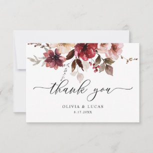 Fall Maroon Floral Dusty Pink Burgundy Wedding Dankeskarte