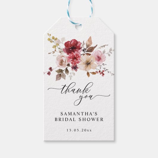 Fall Maroon Floral Pink Burgundy Gastgeschenk Hoch Geschenkanhänger (Vorderseite)