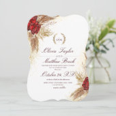 Fall Maroon Gold Watercolor Florals Wedding Einladung (Stehend Vorderseite)