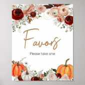 Fall Marsala Burgundy Floral Pumpkin Favoriten Poster (Vorne)