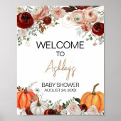 Fall Marsala Burgundy Floral Pumpkin Willkommen Poster (Vorne)