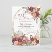 Fall Marsala Floral Pumpkin Gold Engagement Party Einladung (Stehend Vorderseite)