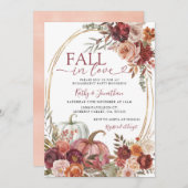 Fall Marsala Floral Pumpkin Gold Engagement Party Einladung (Vorne/Hinten)
