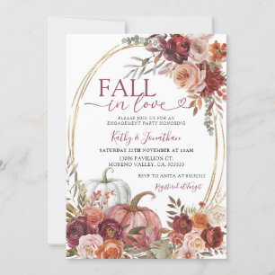 Fall Marsala Floral Pumpkin Gold Engagement Party Einladung