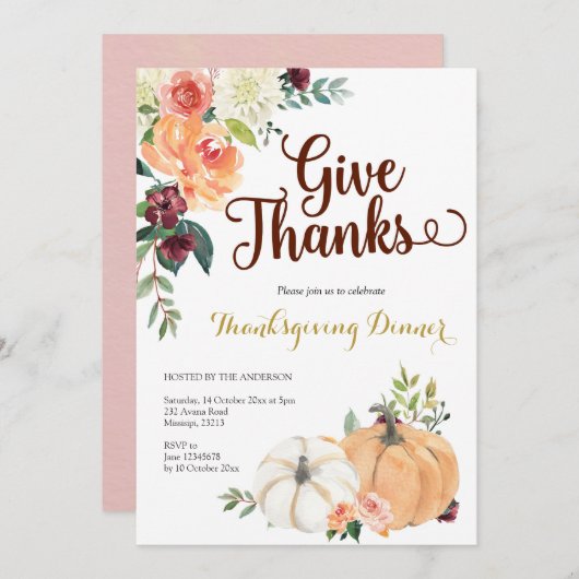 Fall Marsala Pumpkin Erntedank Dinner Einladung (Vorne/Hinten)