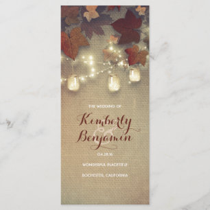 Fall Mason Jar Light Rustic Maple Hochzeitsprogram Programm
