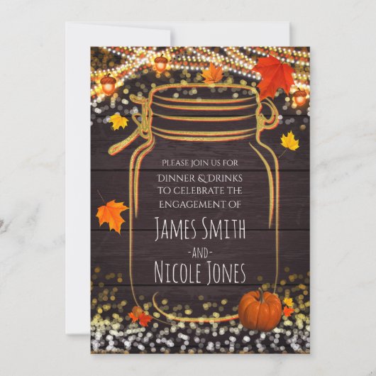 Fall Mason Jar Rustische Verlobung Einladungen (Vorderseite)