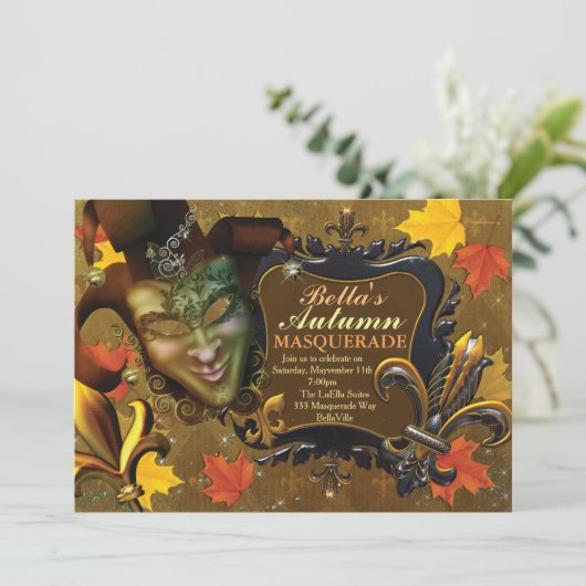 Fall Masquerade Geburtstagsparty Einladungen (Stehend Vorderseite)