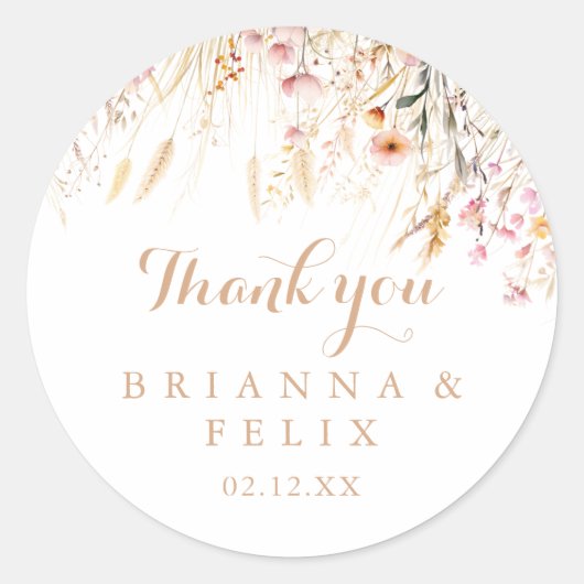 Fall Meadow Wild Floral Danke Gastgeschenk Hochzei Runder Aufkleber (Vorderseite)