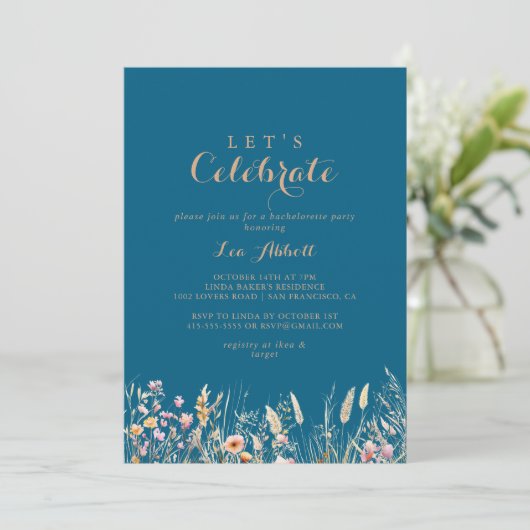 Fall Meadow Wild Floral Let's Celebrate Party Einladung (Stehend Vorderseite)