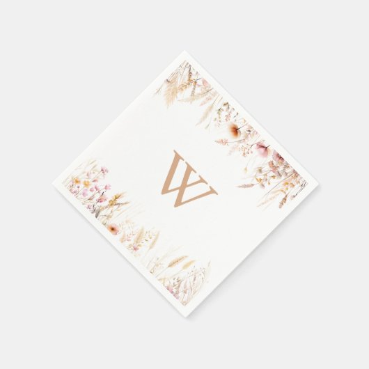 Fall Meadow Wild Floral Monogram Wedding Serviette (Ecke)