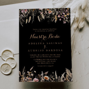 Fall Meadow Wild Floral Nuestra Boda Wedding Einladung