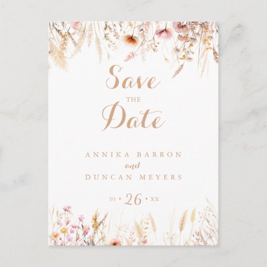 Fall Meadow Wild Floral Save the Date Postkarte (Vorderseite)