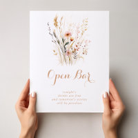 Fall Meadow Wild Floral Wedding Open Bar Sign