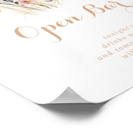 Fall Meadow Wild Floral Wedding Open Bar Sign Poster (Ecke)