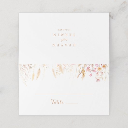 Fall Meadow Wild Floral Wedding Platzkarte (Außenseite Aufgefaltet)