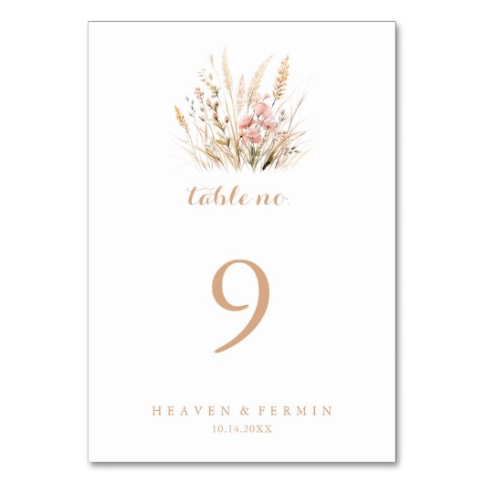 Fall Meadow Wild Floral Wedding Tischnummer (Rückseite)