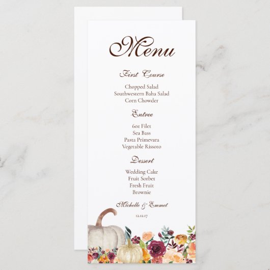 Fall Menü, Erntedank Menü, Freundschaftsmenü Menükarte (Vorne/Hinten)