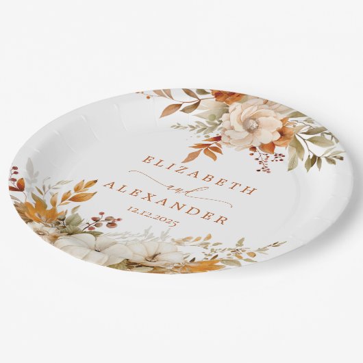 Fall Moderne rustikale Hochzeit Pappteller (Schrägansicht)