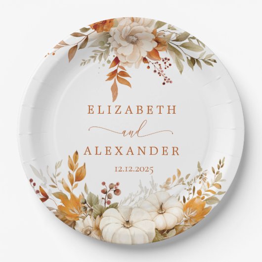 Fall Moderne rustikale Hochzeit Pappteller (Vorderseite)