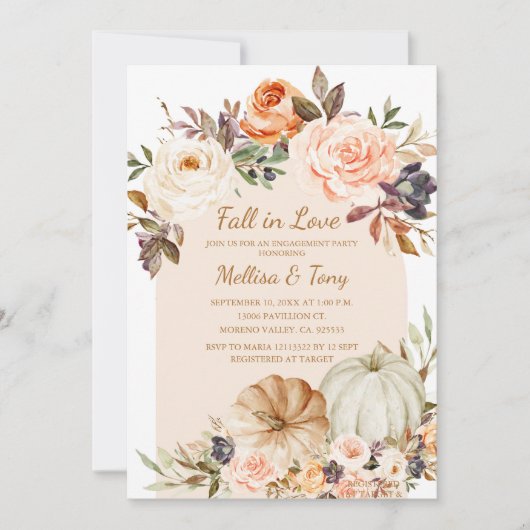 Fall Moderner Arch Floral Pumpkin Falling in Liebe Einladung (Vorderseite)