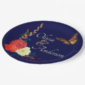 Fall Monarch Butterfly Bläsernavy Blauer Hochzeit Pappteller (Schrägansicht)