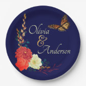 Fall Monarch Butterfly Bläsernavy Blauer Hochzeit Pappteller (Vorderseite)
