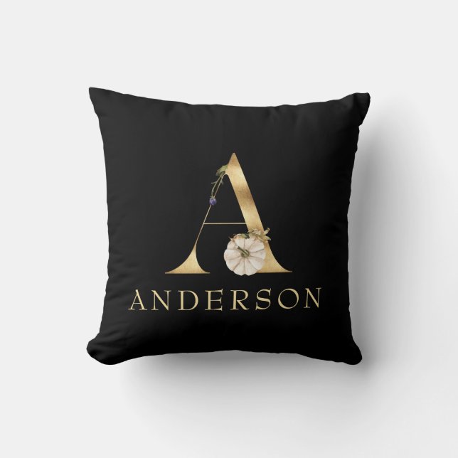 Fall Monogram A mit Pumpkin-Kissen Kissen (Vorderseite)