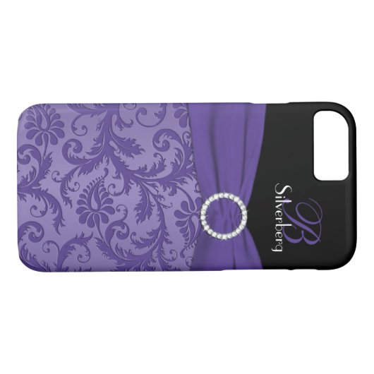Fall Monogram Lila und Black Damask iPhone 7 Case-Mate iPhone Hülle (Rückseite (Horizontal))