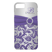 Fall Monogram Lila und Silver Damask iPhone 7 Case-Mate iPhone Hülle (Rückseite)