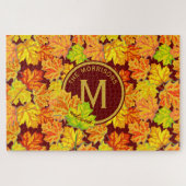 Fall Monogramm Ahorn Blätter Herbstblatt Muster Puzzle (Horizontal)