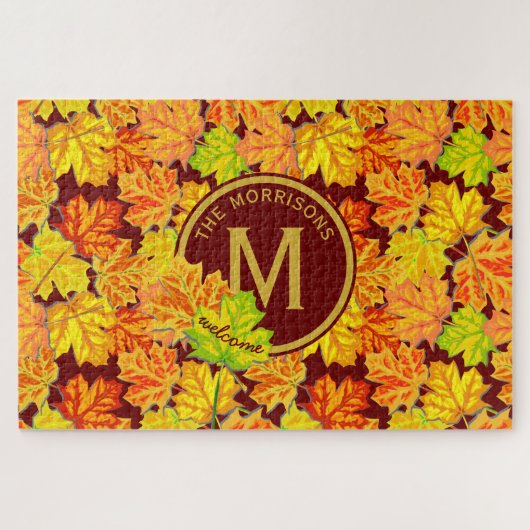 Fall Monogramm Ahorn Blätter Herbstblatt Muster Puzzle (Horizontal)