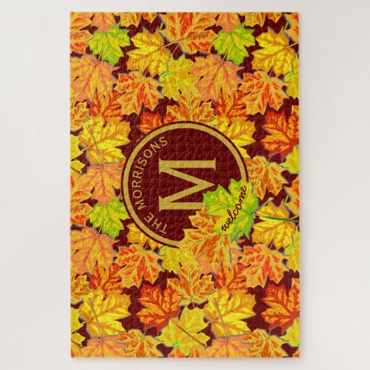 Fall Monogramm Ahorn Blätter Herbstblatt Muster Puzzle (Vertikal)