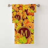 Fall-Monogramm-Ahorn verlässt Herbst-Laub-Muster Badhandtuch Set (Insitu)