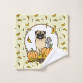 Fall Mops Hund (fawn) Pumpkins Blätter Niedlich Badhandtuch Set (Waschlappen)