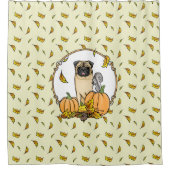 Fall Mops Hund (fawn) Pumpkins Blätter Niedlich Duschvorhang (Vorderseite)
