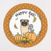 Fall Mops Hund (fawn) Pumpkins Blätter Niedlich Etiketten (Design 1)