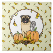 Fall Mops Hund (fawn) Pumpkins Blätter Niedlich Fliese (Vorderseite)