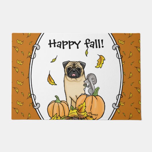 Fall Mops Hund (fawn) Pumpkins Blätter Niedlich Fußmatte (Vorderseite)