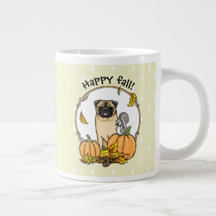 Fall Mops Hund (fawn) Pumpkins Blätter Niedlich Jumbo-Tasse