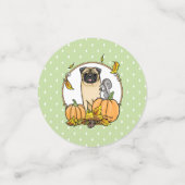 Fall Mops Hund (fawn) Pumpkins Blätter Niedlich Konfetti (Klein Vorderseite)