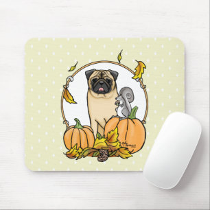 Fall Mops Hund (fawn) Pumpkins Blätter Niedlich Mousepad