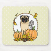 Fall Mops Hund (fawn) Pumpkins Blätter Niedlich Mousepad (Vorne)