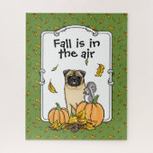 Fall Mops Hund (fawn) Pumpkins Blätter Niedlich Puzzle (Vertikal)