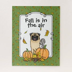 Fall Mops Hund (fawn) Pumpkins Blätter Niedlich Puzzle