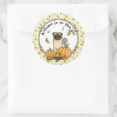 Fall Mops Hund (fawn) Pumpkins Blätter Niedlich Runder Aufkleber (Tasche)
