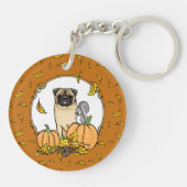 Fall Mops Hund (fawn) Pumpkins Blätter Niedlich Schlüsselanhänger (Rückseite)