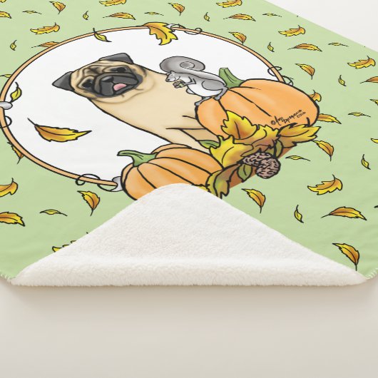 Fall Mops Hund (fawn) Pumpkins Blätter Niedlich Sherpadecke (3/4)