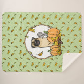 Fall Mops Hund (fawn) Pumpkins Blätter Niedlich Sherpadecke (Vorderseite (Horizontal))