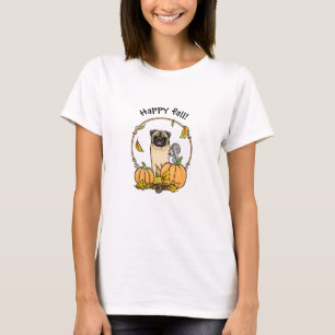 Fall Mops Hund (fawn) Pumpkins Blätter Niedlich T-Shirt